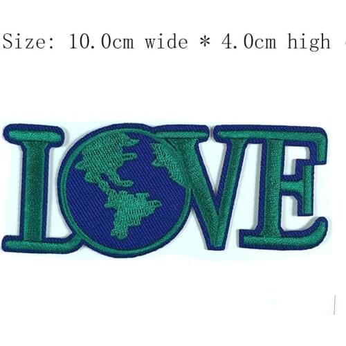 Free shipping LOVE with the World 10cm high green embroidery patch iron on sew on DIY Jeans cloth/European ornament/earth patch
