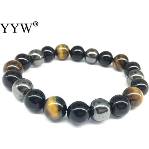 Natural Hematite Tiger Eye Black Obsidian Stone Bracelet For Women Men Bracelets Bangles Natural Stone Beads Lovers Jewelry Gift