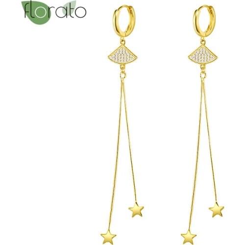 Pendant Long Chain Earrings 925 Silver Ear Buckle Simple Triangle Crystal Accessories Hoop Earrings Intellectual Woman Jewelry