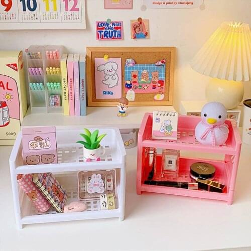 Double Layer Sundries Storage Basket Folding Cosmetics Rack Jewelry Box Home Desktop Shelf Finishing Container Storage Case