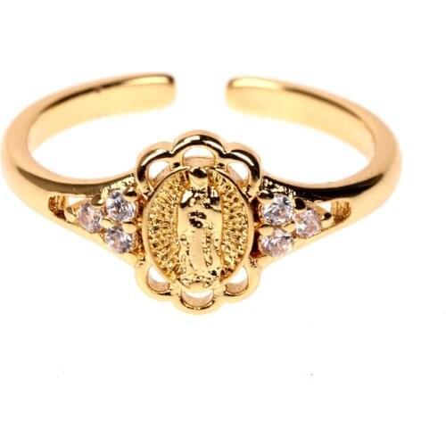 EYIKA Fashion Retro Christ Virgin Mary Open Rings Gold Color Geometric Zircon Finger Ring for Women Jewelry Accessories Banquet