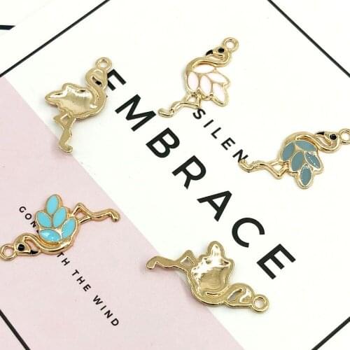 Hot 40pcs High Quality Fashion Enamels Charms Gift Flamingo Alloy Pendant Bracelet Necklace Jewelry Accessories DIY Crafts 2018
