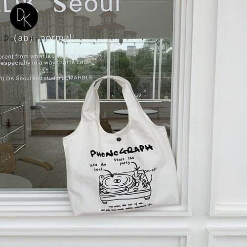 Ladies Canvas Shopping Bag Female Interesting Canned Fish Printed Shoulder Bag Women Grocery Bag Student Book Bag Girls Tote Bag