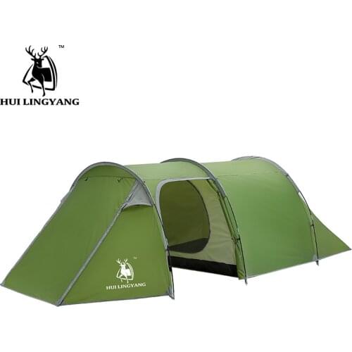 HUILINGYANG outdoor supplies 3-4 people double-decker one-room one-living tunnel tent camping hand set up rain tent