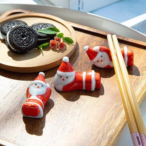 Chopsticks Rest Mini Cute Christmas Santa Claus Shape Rack For Spoon Knife Fork Holder Dinner Living Room Home Party Decor