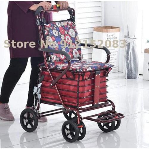 Elderly Carts Can Be Pushed, Can Take The Car To Assist Walking, Folding Shopping Carts, Four-wheeled Lightweight Carts For The