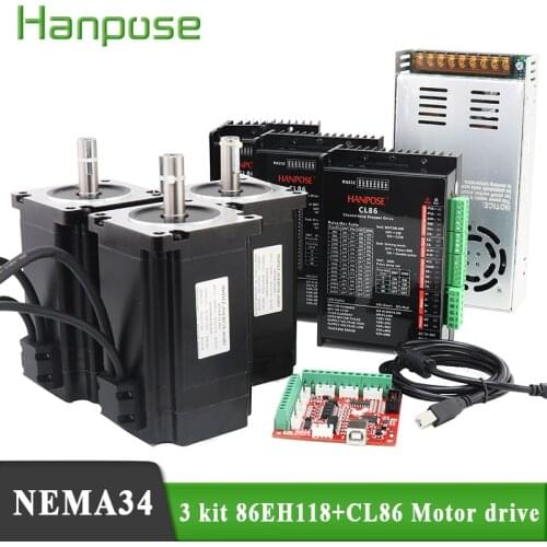 Nema34 stepper motor 3 axis cnc kit Closed Loop 12N 8N 4N 86EH118A6001+CL86 Driver 48V 360W Power Supply Hybrid Step-servo motor