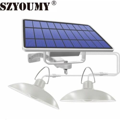 SZYOUMY Double Head Solar Pendant Light Outdoor or Indoor Installation WITH Remote