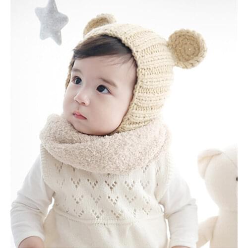 Newborn Boys Girl Warm Bear Ears Beanie Hat Baby Kids Cute Bobble Cap Infant Baby Soft Knitted Winter Warm Toddler String Hats
