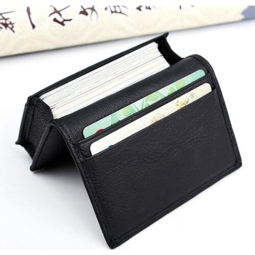 THINKTHENDO New Men Black Leather Credit Card ID Business Cards Holder Wallet Case Expandable Black Leather Card Holders