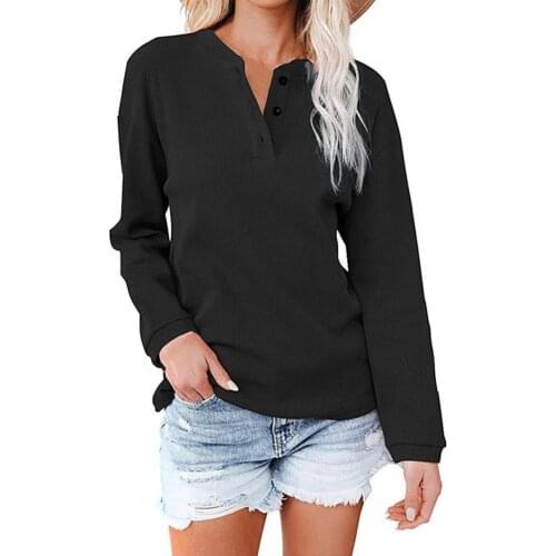 Long Sleeve Women Blouse Solid Color Autumn Winter V Neck Buttons Tunic Top Streetwear Top Women 2021 Casual Street wear
