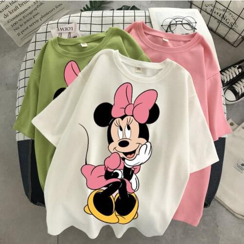 Disney ladies Minnie mouse print T-shirt casual short-sleeved girl blouse summer round neck short-sleeved woman T-shirt