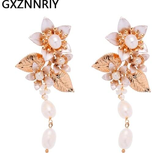 Handmade Metal flower Earrings for Women Accessories Pearl Bridal Wedding Drop Earring Party Luxury Jewelry Bridesmaid Gift