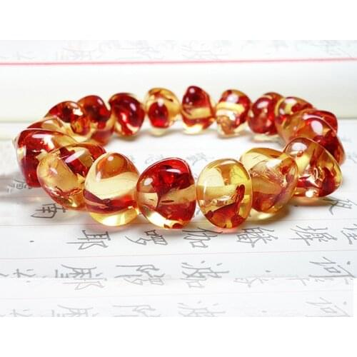 Natural Baltic Flower Amber Elastic Bracelet Women Fashion Jewelry Accessories Ambers Beads Beaded Gemstone Bangle Gifts Ladies