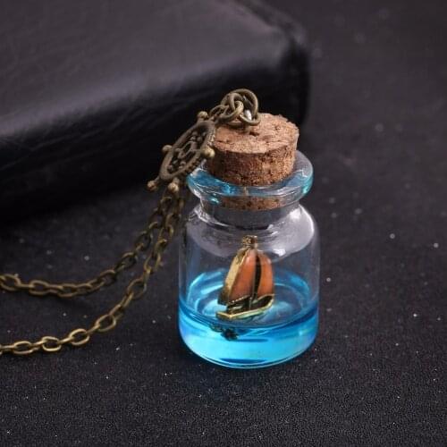 2021 Romantic Mysterious Color Luminous Sea Wishing Drifting Bottle Sailing Boat Luminous Sweater Pendant Necklace Creative Gift