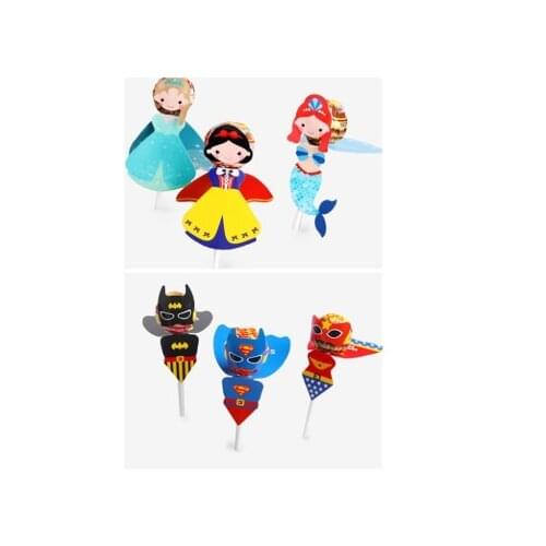 54Pcs Superhero/Princess Candy Paper Lollipop Decoration Card Kids Birthday Party DIY Candy Gift Supply