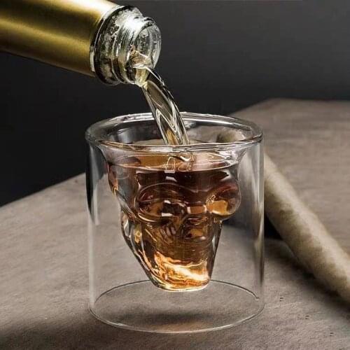 75ml Double-layered Transparent Skull Head Coffee Mug Crystal Glass Cup for Home Bar Club Whiskey Wine Vodka Beer Wine Glass Set
