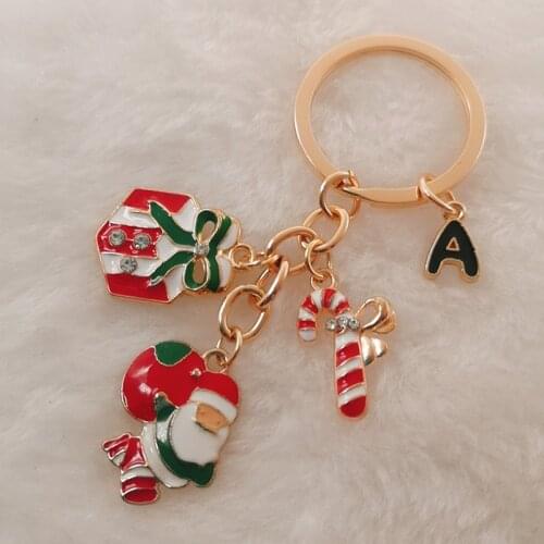 A-Z Letter Enamel Keychain Merry Christmas Christmas Decoration Santa Claus New Year Gift Keychain