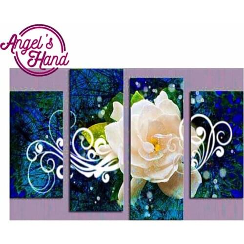 4 pcs White orchid ,Diy diamond painting flower,full drill cross stitch resin square&round sets unfinished decorative embroidery