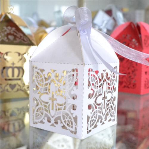 Prima Comunione laser cut cross custom party favor boxes with free ribbon