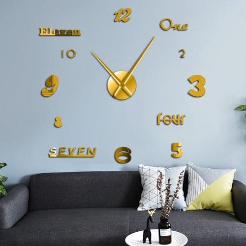 Frameless Various Type of Numbers 3D DIY Wall Clock Big Needles Quartz Clock Battery Operated Mirror Surface Acrylic Clock Watch