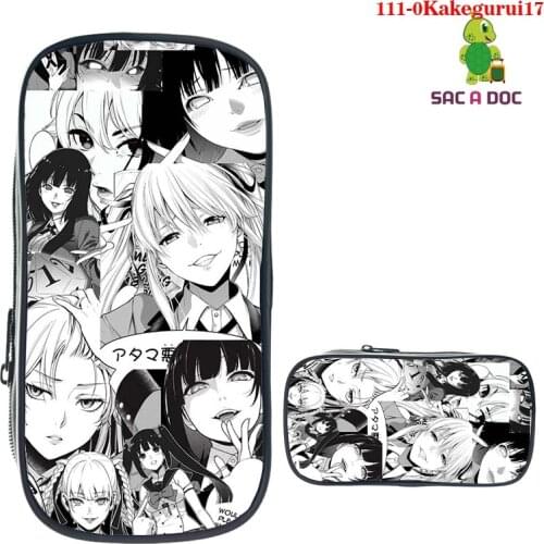 Anime Kakegurui Boys Girls Pencil Case Zipper Makeup Bag Pen Stationery Bag Catoon Pencil Box Kakegurui Teenager Makeup Pouch