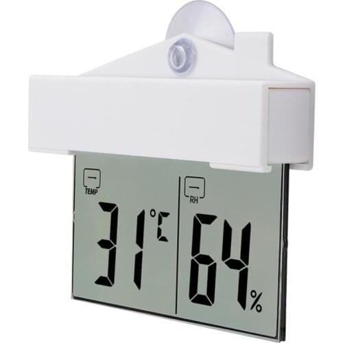 Digital LCD Window Thermometer Hygrometer Indoor Outdoor Weather Humidity Meter With Suction Cup