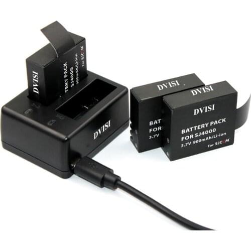 DVISI 3pcs SJ4000 SJCAM Rechargeable Batteries+USB Dual Charger for SJCAM SJ4000 WiFi SJ5000 SJ5000 plus SJ6000 SJ7000 SJ8000