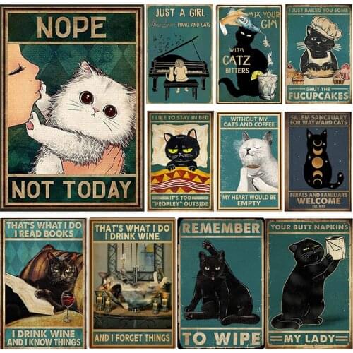 Cat Portrait Metal Poster Black Cat Tin Signs Vintage Tin Sign For Home Bar Pub Decoration Metal Poster Shop Wall Decor 20*30cm