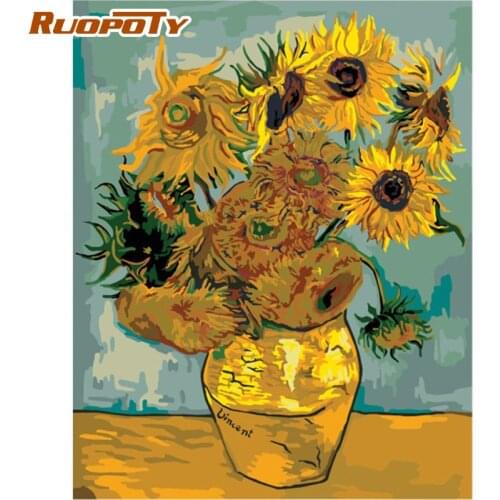 RUOPOTY Frame DIY Painting By Numbers Sunflowers Kits Wall Art Canvas Painting Coloring By Numbers For Home Decors Diy Gift Art