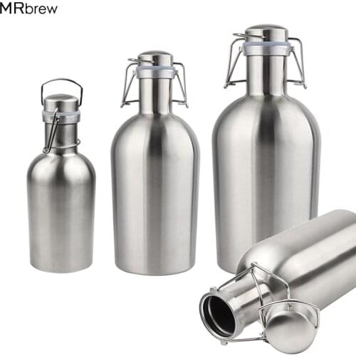 32/64 Ounce Homebrew Beer Growler 304 Stainless Steel Portable Beer Flip Top Beer Barrel Bottle BPA Free Cap With Lid Beer Tools