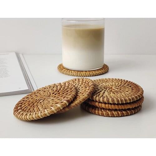 Placemat Pad Coasters Kitchen Table Mats rattan coaster Bowl Mats Padding Mat Insulation Pad Round Placemats Hand-made