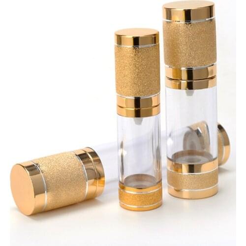 15ml Shining Gold Empty Cosmetic Airless Bottle Portable Refillable Pump Dispenser Bottle For Lotion Drop Shipping