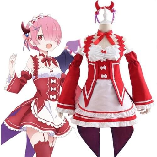 Ram/Rem Red/Blue/Black Cosplay Costume Re:Zero kara Hajimeru Isekai Seikatsu Sexy Kawaii Maid Servant Dress Women Party Costume