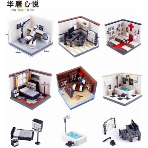 City MOC Series Toys For Child Office Church Wedding Emergency Room Bedroom Studio Bathroom Cities Compatible Building Blocks
