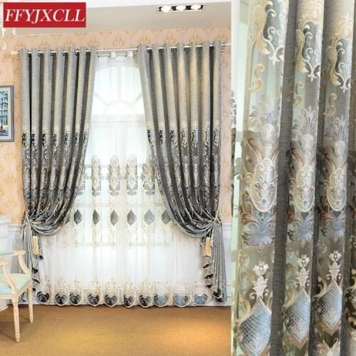 Nordic Style Curtains for Living Dining Room Bedroom Chenille Fabric Embroidered Curtains Tulle Finished Product Customization