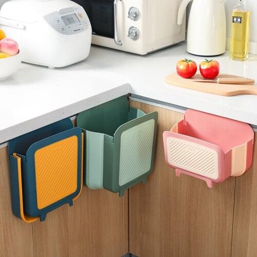 Foldable Trash Can Wall Mounted Waste Bin Portable Dustbin Kitchen Cabinet Door Hanging Trash Bin Folding Garbage Can