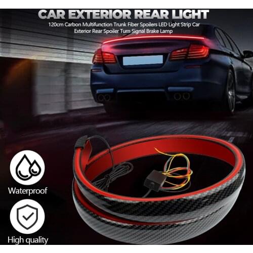 120cm Universal Carbon Fiber LED Rear Spoiler Light For Car Trunk Driving Lamp Multifunction Brake Light Strip 12V Warning
