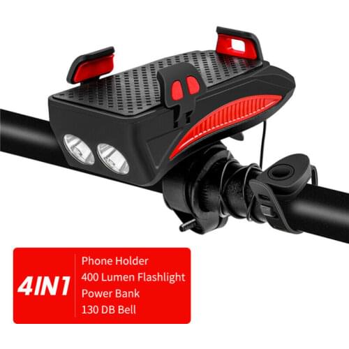 4in1 Bike bicycle Phone Holders & Stands LED Headlight Horn Bell Phone Bracket Holder USB Rechargeable For Samsung, iphone Huwei