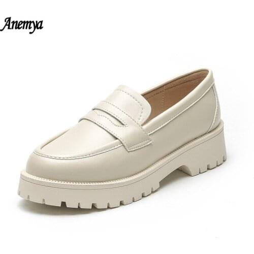 Vintage Loafers Women Leather Uniform Slip On Dress Shoes Ladies College Style Casual Round Toe JK Flats Female Beige Handmade