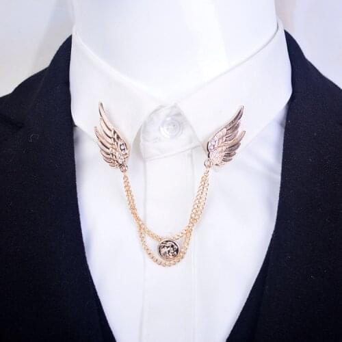 High-grade Vintage Angel Wings Brooches Pins Corsage Men Suit Badge Tassel Chain Shirt Collar Lapel Pin Buckle Christmas Jewelry