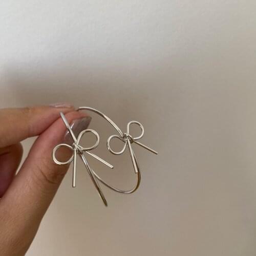 AOMU S925 Fashion Sweet Silver Color Bow C-shaped Metal Earrings Cute Exaggerate Geometric Big Hoop Earrings for Women Jewelry