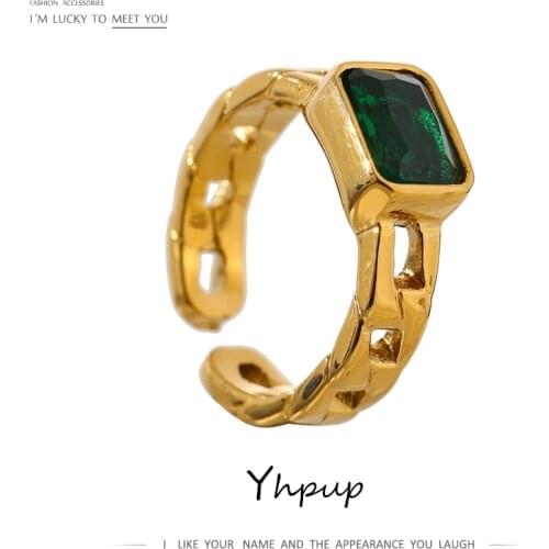 Yhpup Statement Glass Crystal Opening Ring for Women Stainless Steel Metal Gold Wedding Ring 18 K Jewelry кольцо женское Gift