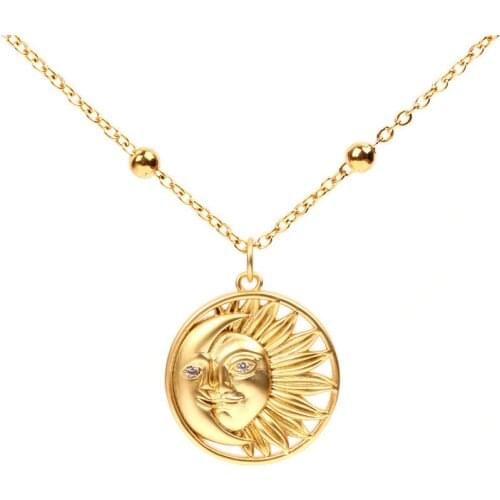 WT-MN962 Fashion Sun And Moon Necklace Gold Electroplated Brass Charm Necklace Women Fashion Necklace Jewerly