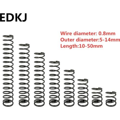 10pcs Compression spring small spring 0.8mm series 5--14mm length 10 15 20 25 30 35 40 45 50mm 65 manganese compression spring