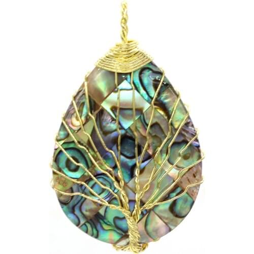 100-Unique 1 Pcs Light Yellow Gold Color Wire Wrap Water Drop Abalone Shell Pendant For Party Gift Jewelry