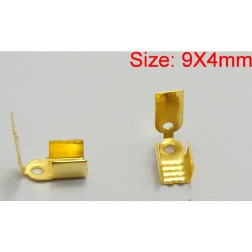 200 Golden Plated Crimp Beads End Caps With Tongue 9X4mm