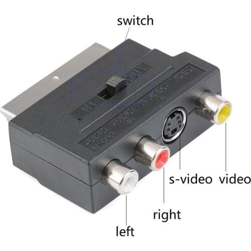 21Pins SCART Male Plug To 3 RCA Female S-Video AV TV Audio Connector Scart RCA Adapter