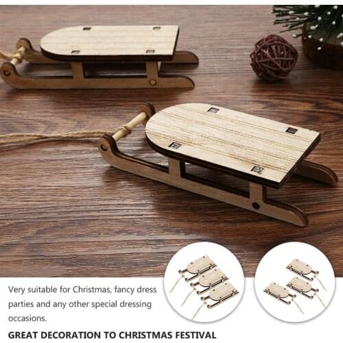 5PCS Miniature Wooden Mini Sleighs Tabletop Desktop Sleighs for Christmas