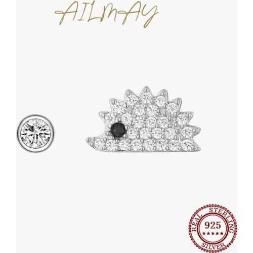 Ailmay Little Hedgehog Animal Earrings Authentic 925 Sterling Silver Fashion Charm CZ For Women Girls Party Accessories Jewelry